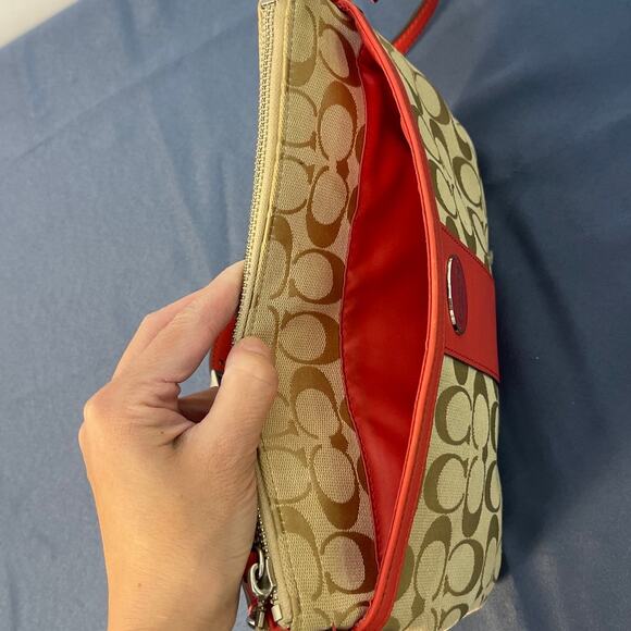 Coach Brown/Orange Signature Canvas and Leather Crossbody Bag - Picture 7 of 10